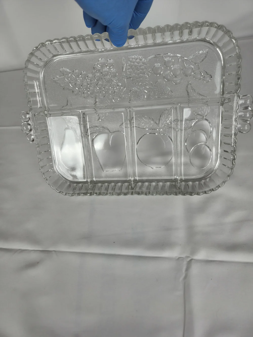 Clear Glass Divided Serving Tray with Fruit Motif